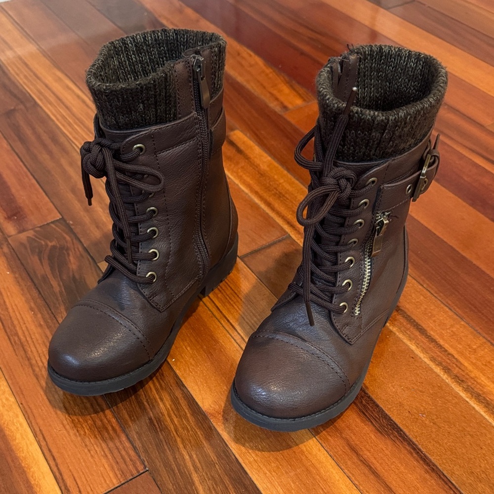 DREAM PAIRS Girl's Mid Calf Combat Ankle Lace up Boots size 1 (little kids)